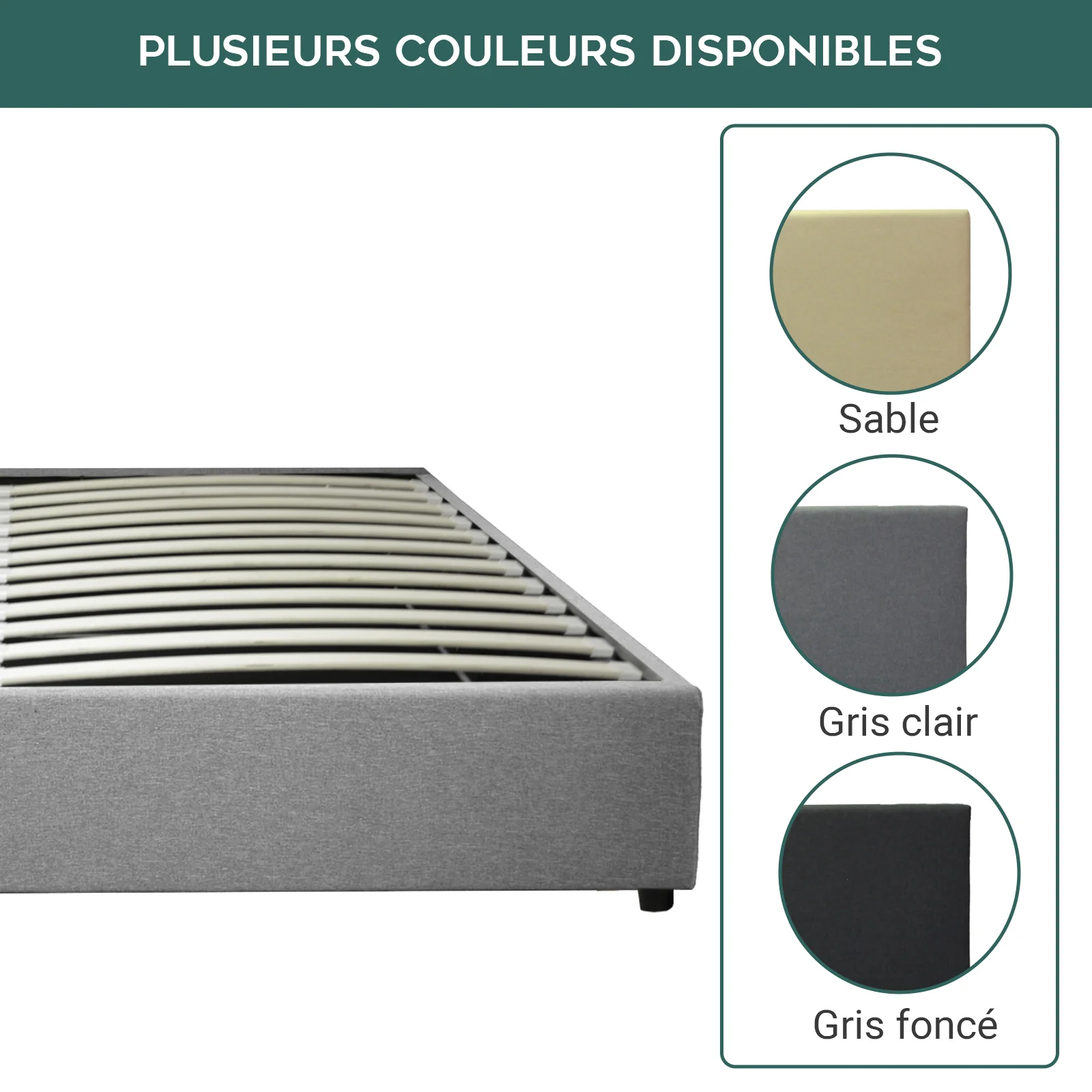 Lit coffre ouverture latérale et frontale tissu gris - Collection Parallèle - Image 6