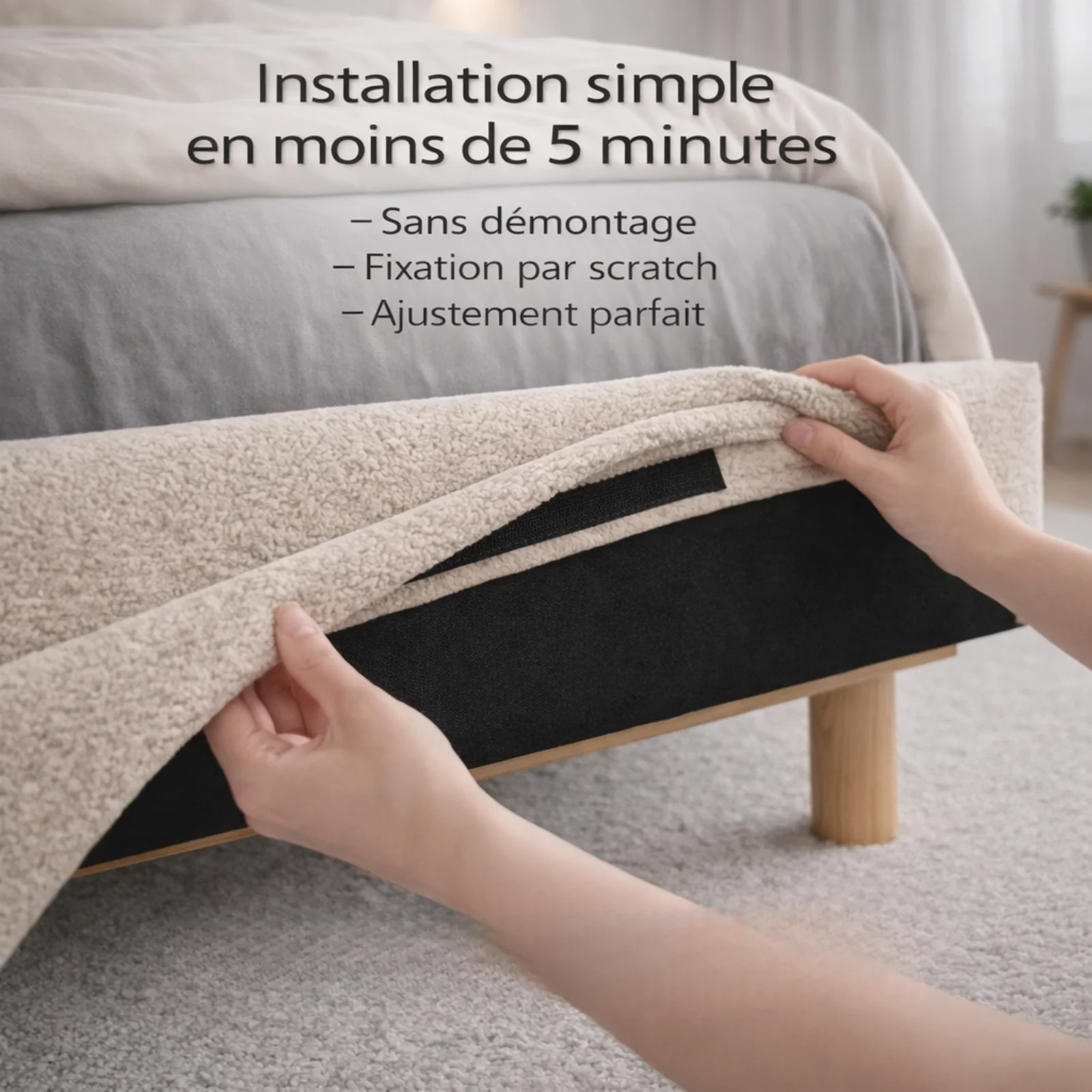 Housse structure lit fixe bouclette sable - Image 3