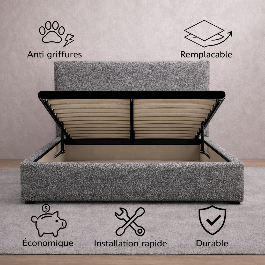 Housse structure lit coffre bouclette gris - Image 2