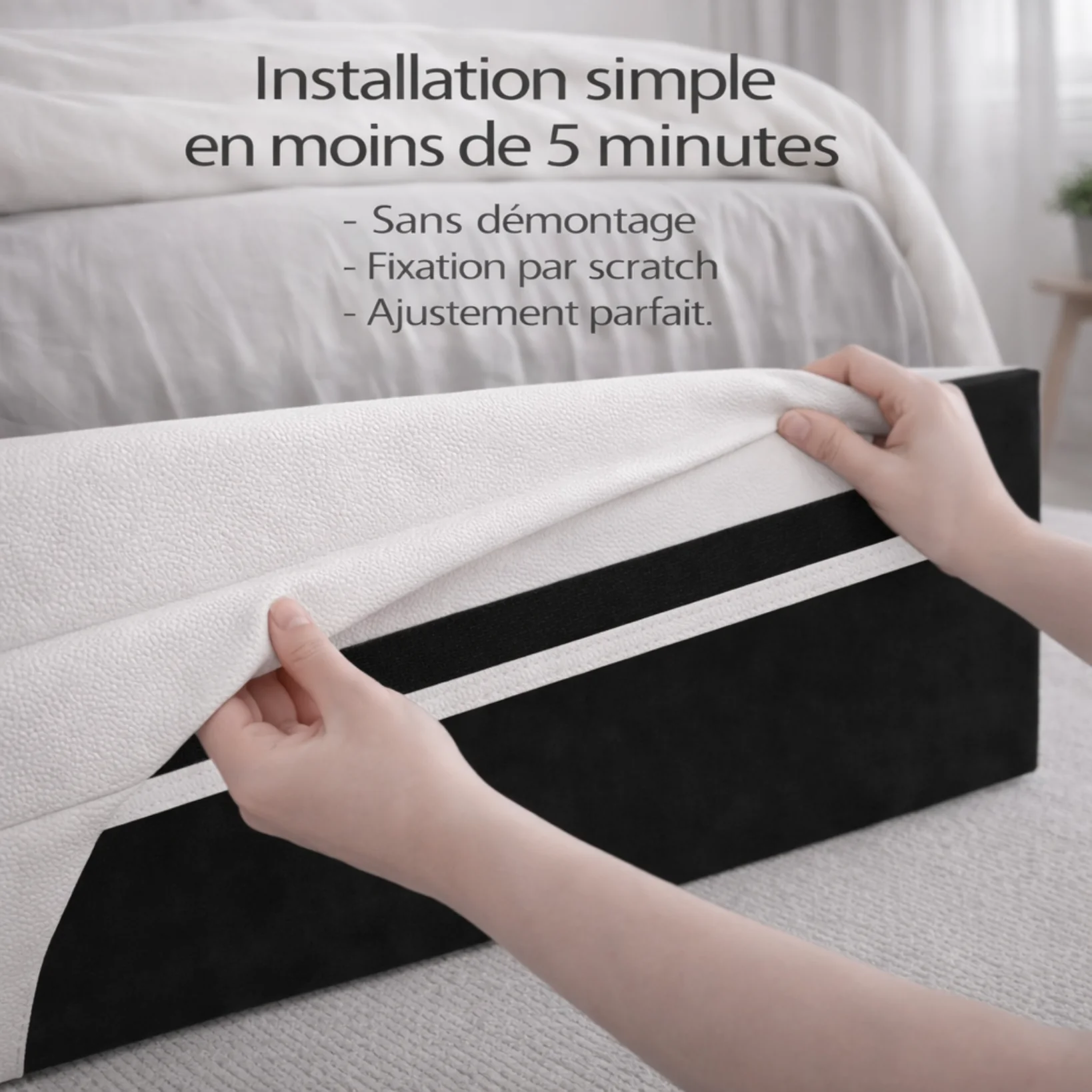 Housse structure lit coffre simili cuir blanc - Image 3