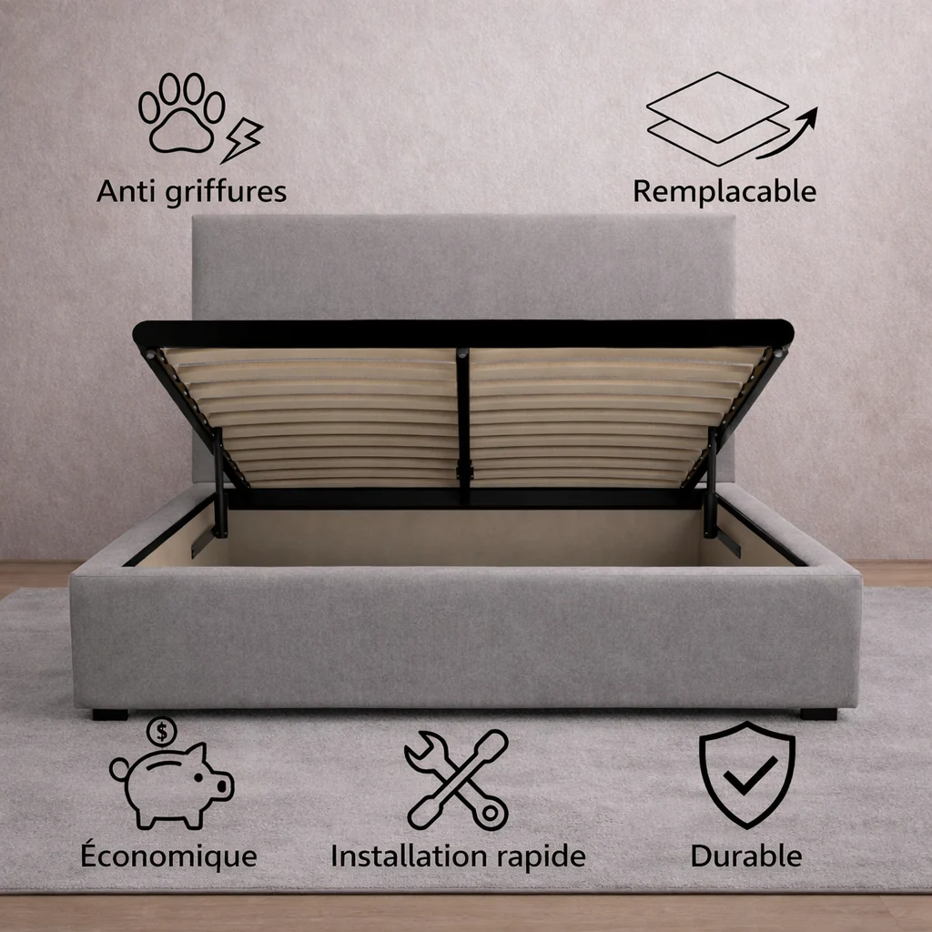Housse structure lit coffre tissu gris clair - Image 2