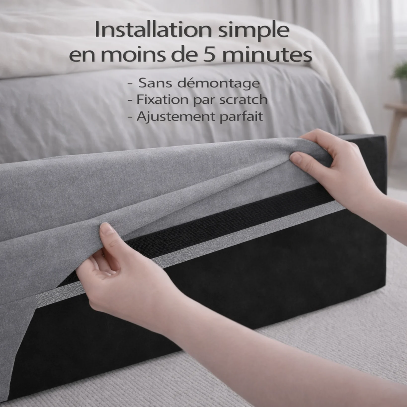 Housse structure lit coffre tissu gris clair - Image 3