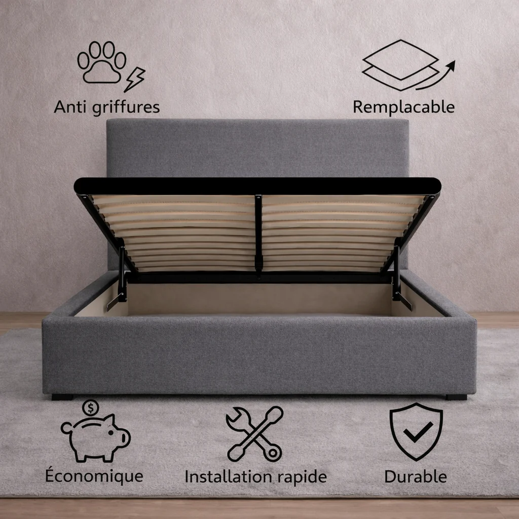 Housse structure lit coffre tissu gris foncé - Image 2