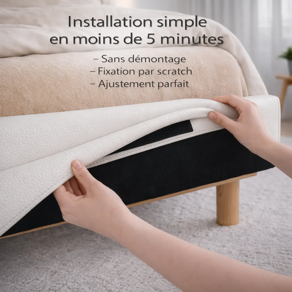 Housse structure lit fixe simili cuir blanc - Image 3