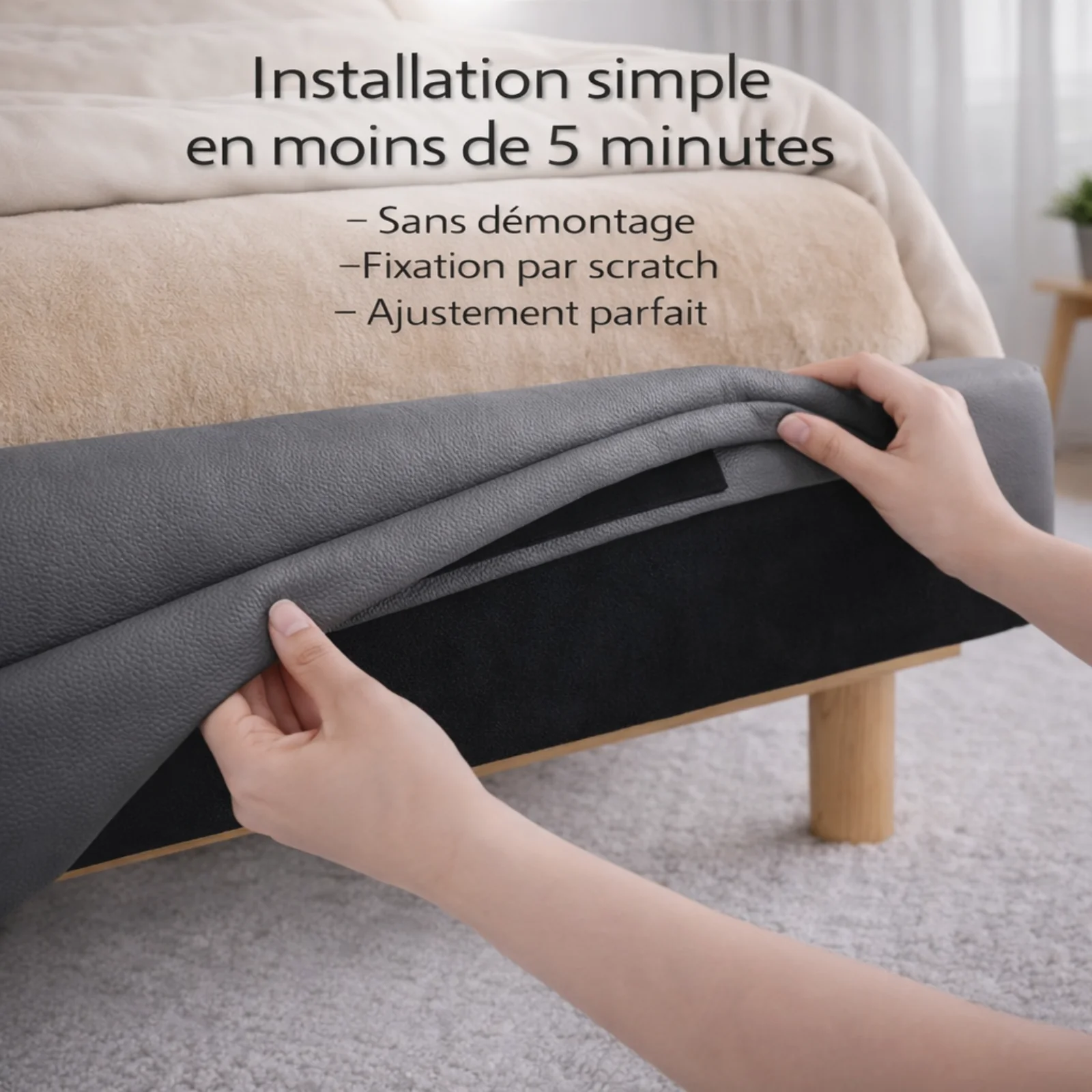Housse structure lit fixe simili cuir gris - Image 3