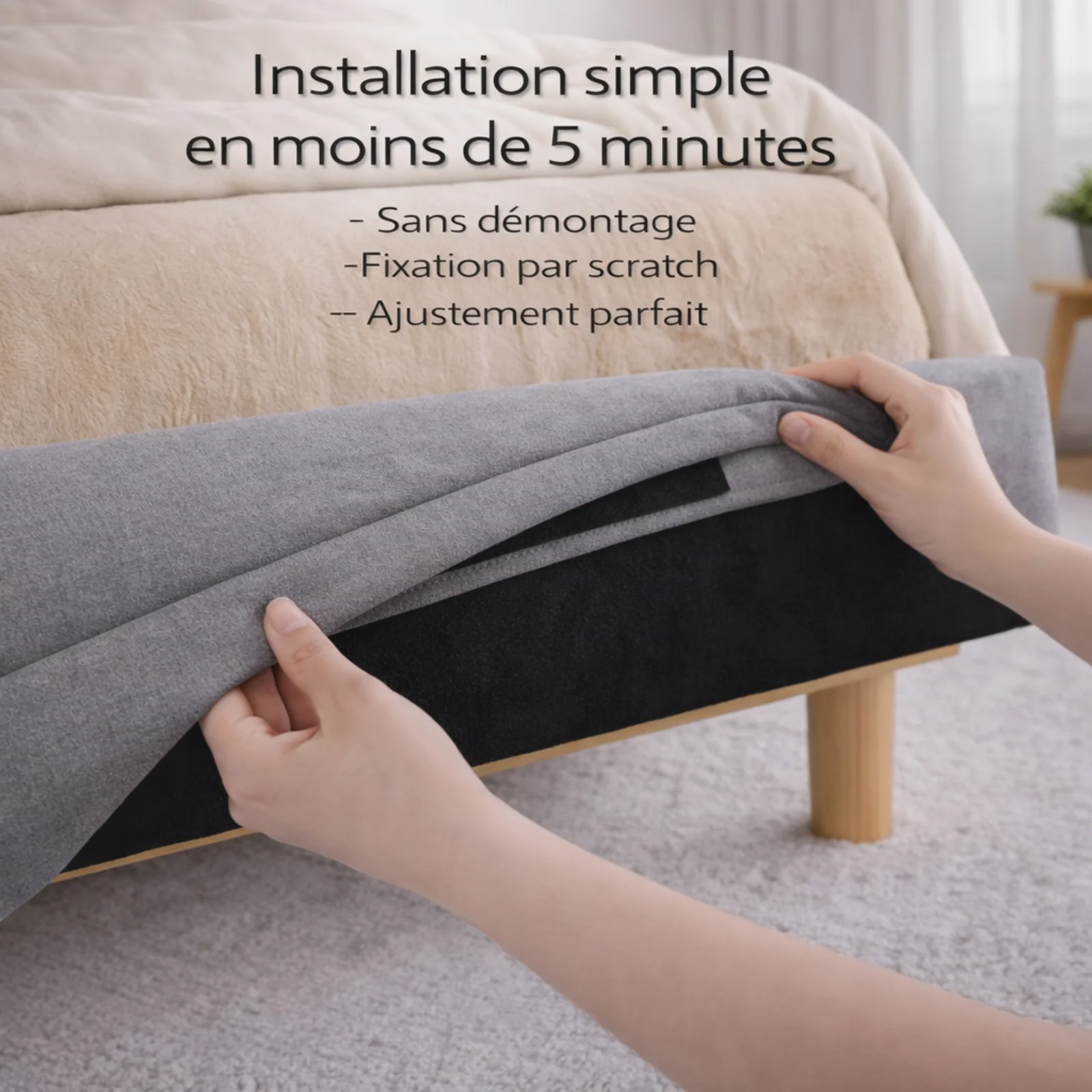 Housse structure lit fixe tissu gris clair - Image 3
