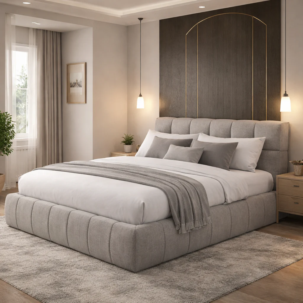 Lit coffre Aneto, tête de lit, grand espace de stockage, tissu chenille - Collection Aneto - Image 3