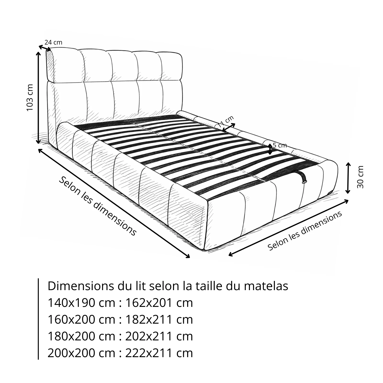 Lit coffre Aneto, tête de lit, grand espace de stockage, tissu chenille - Collection Aneto - Image 7