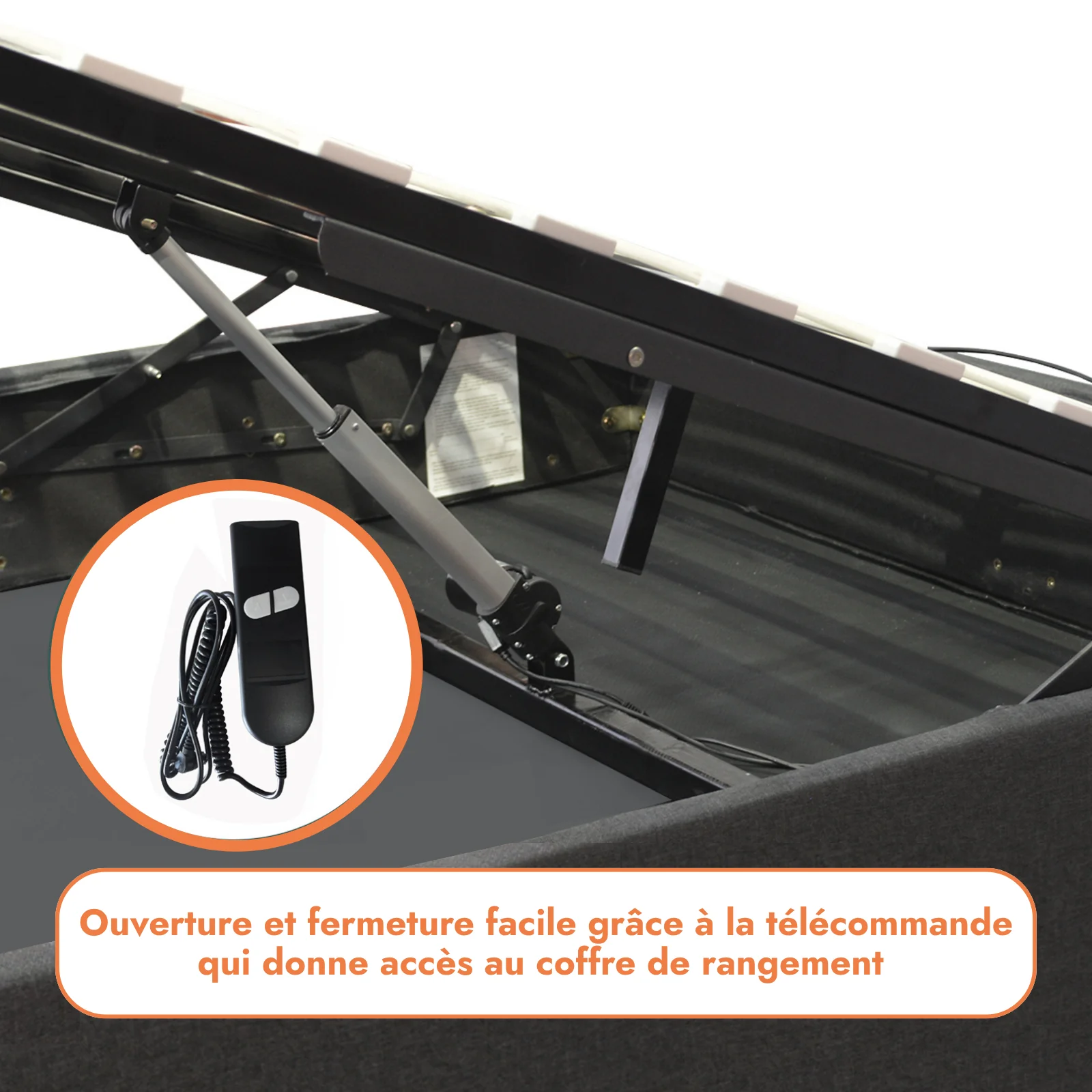 Lit coffre électrique bouclette, télécommande, sommier flexible - Collection Futura - Image 15
