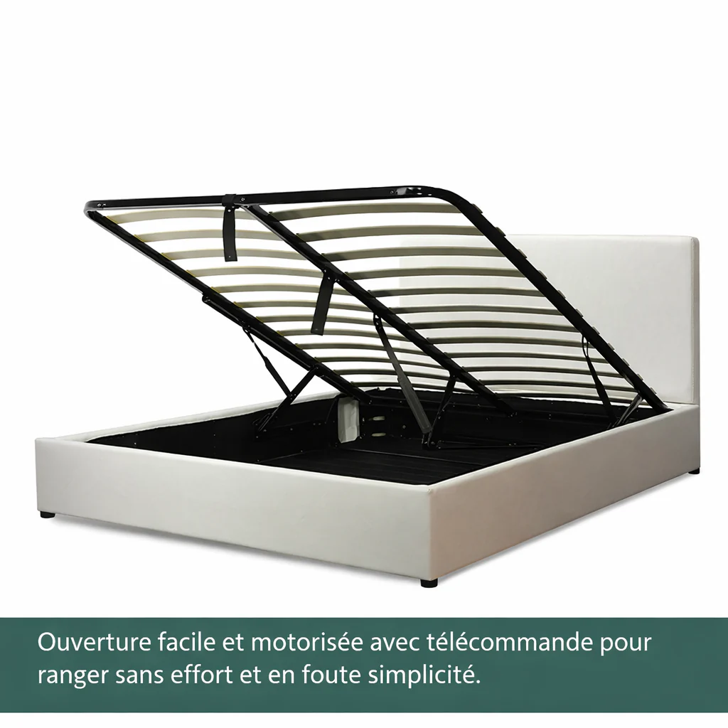 Lit coffre électrique avec tête de lit, simili cuir, télécommande - Collection Futura design - Image 9