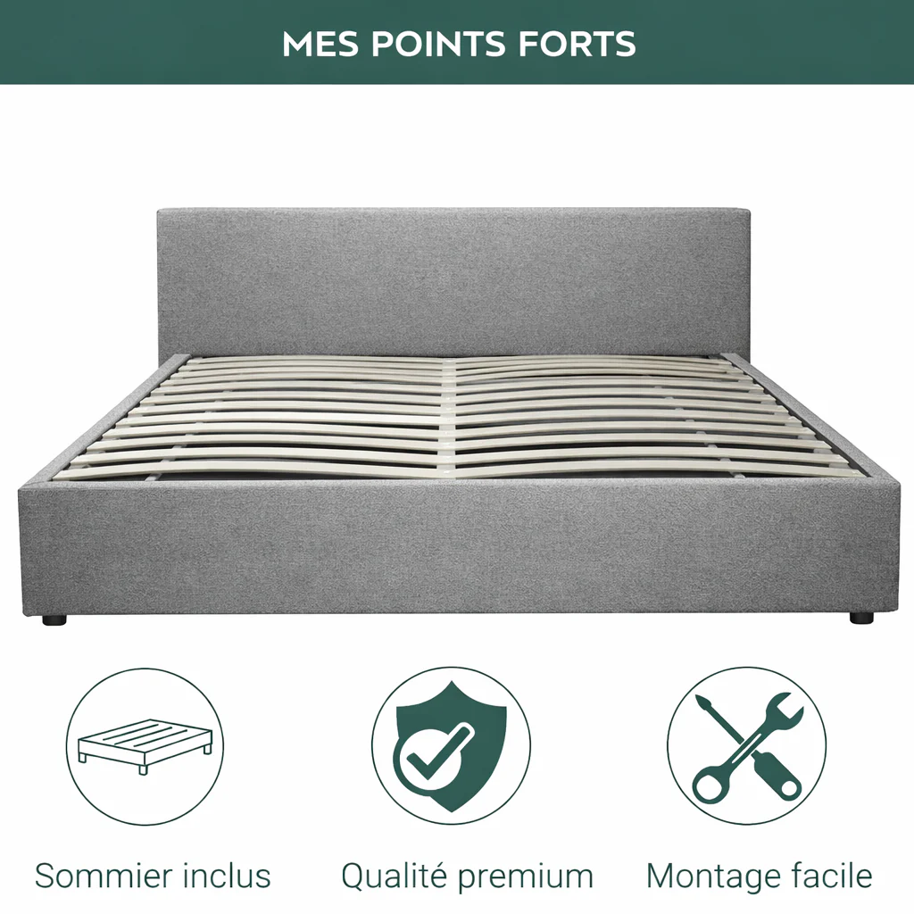 Lit coffre électrique avec tête de lit, tissu, télécommande - Collection Futura design - Image 3
