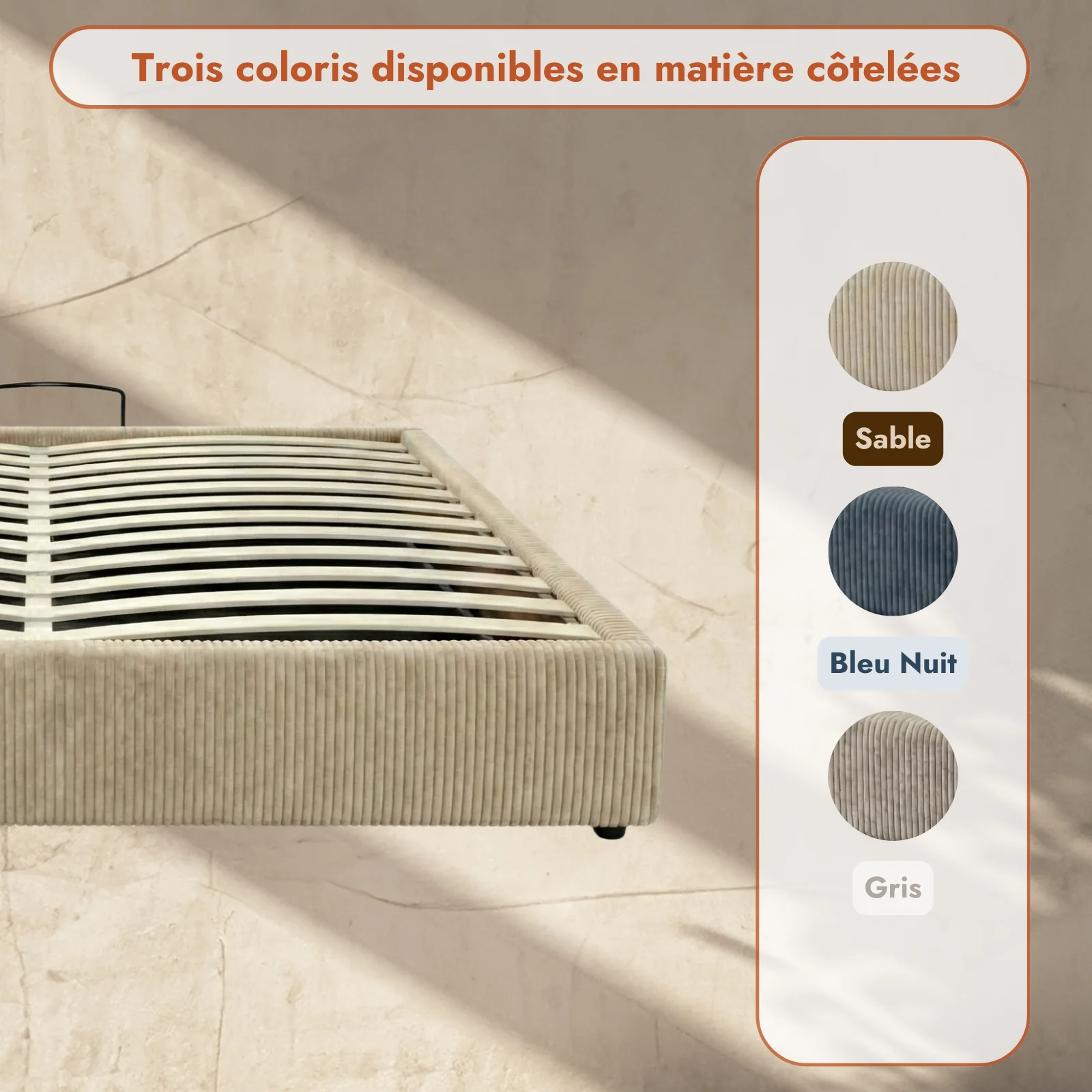Lit coffre électrique velours côtelé, télécommande, sommier flexible - Collection Futura - Image 17