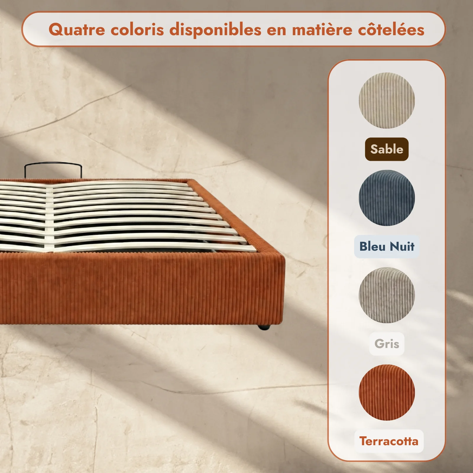Lit coffre électrique velours côtelé, télécommande, sommier flexible - Collection Futura - Image 19