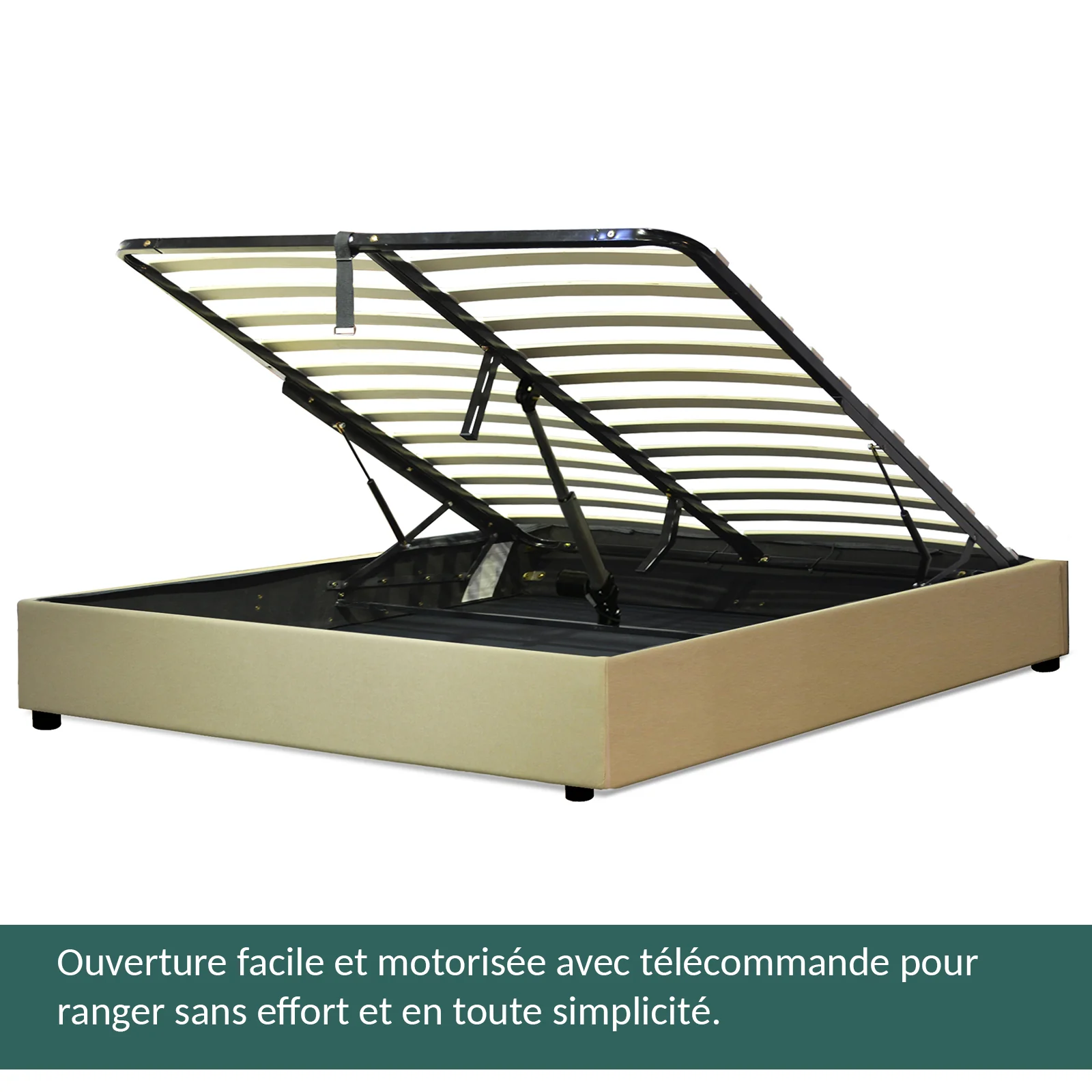Lit coffre électrique tissu sable, télécommande, sommier flexible - Collection Futura - Image 3