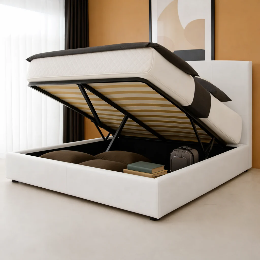 Lit coffre Lit coffre avec tête de lit ouverture latérale et frontale simili cuir - Collection Parallèle design - Image 4