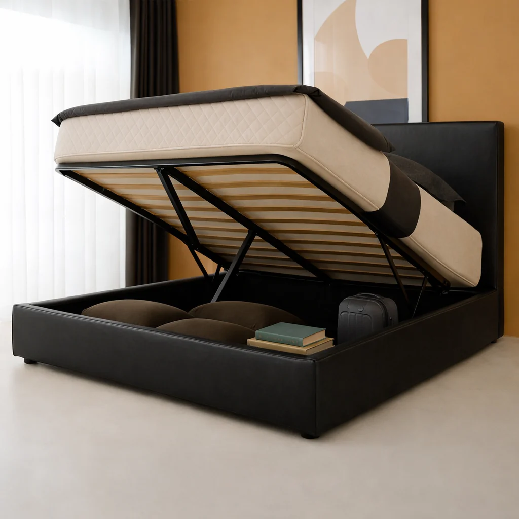Lit coffre Lit coffre avec tête de lit ouverture latérale et frontale simili cuir - Collection Parallèle design - Image 6