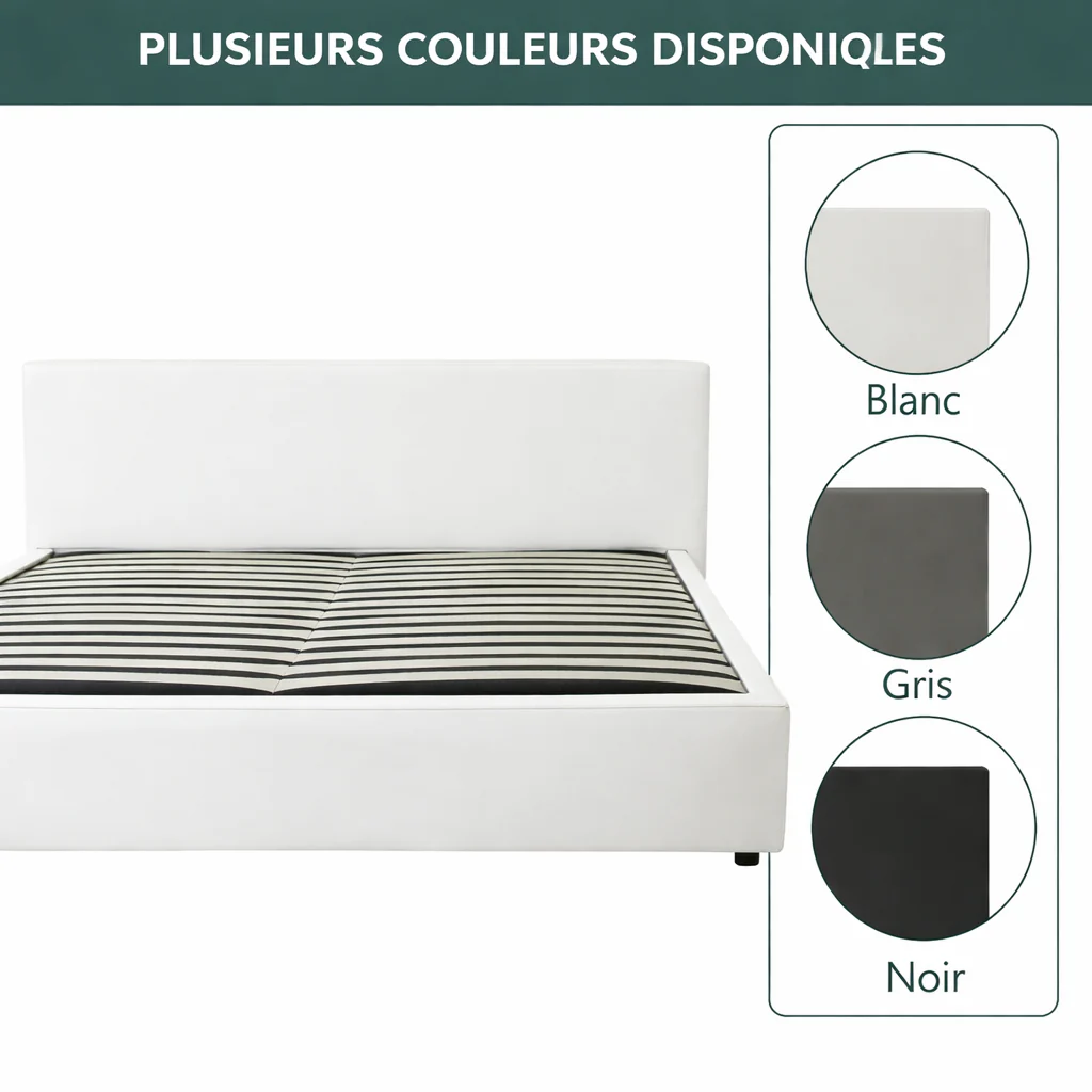 Lit coffre Lit coffre avec tête de lit ouverture latérale et frontale simili cuir - Collection Parallèle design - Image 8