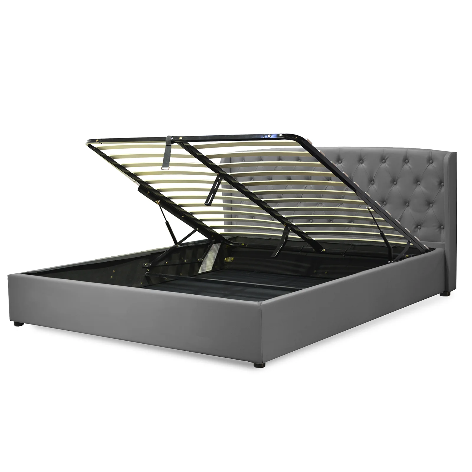 Lit coffre sommier relevable Monceau capitonné chic : simili cuir et sommier à lattes en bois flexibles - Image 5