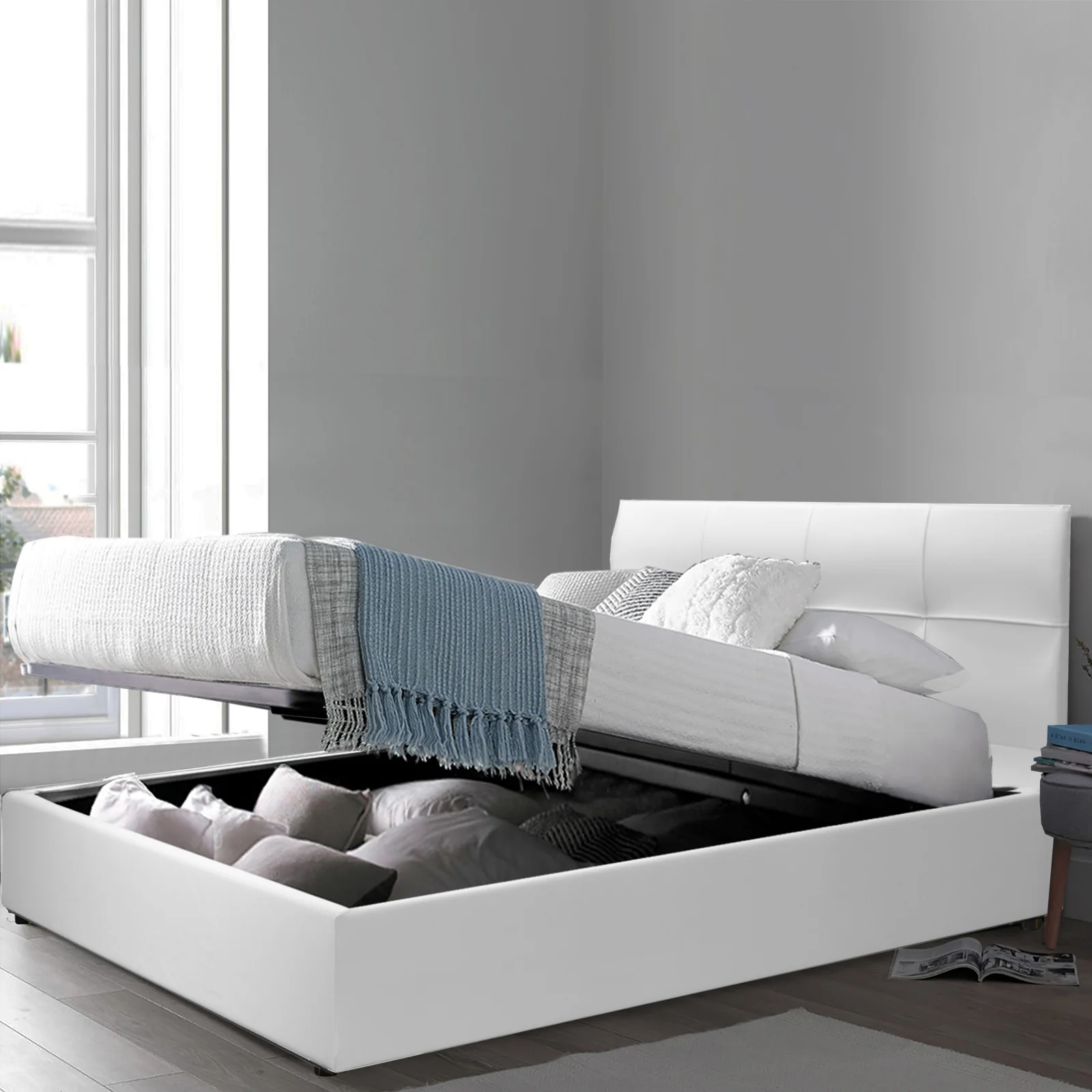 Lit coffre VariLuxe innovant - Tête de lit interchangeable : Simili cuir et grand coffre - Image 14