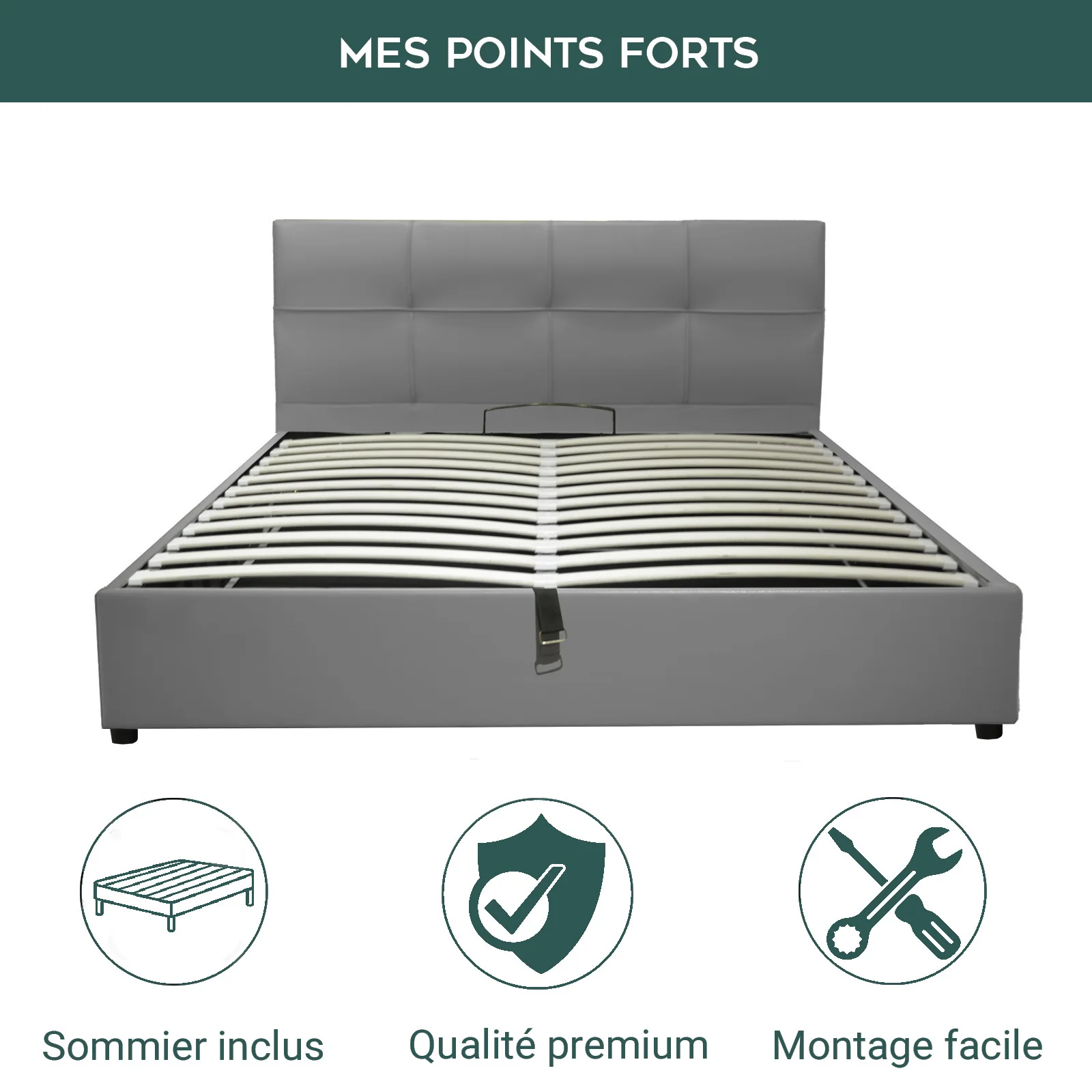 Lit coffre VariLuxe innovant - Tête de lit interchangeable : Simili cuir et grand coffre - Image 20