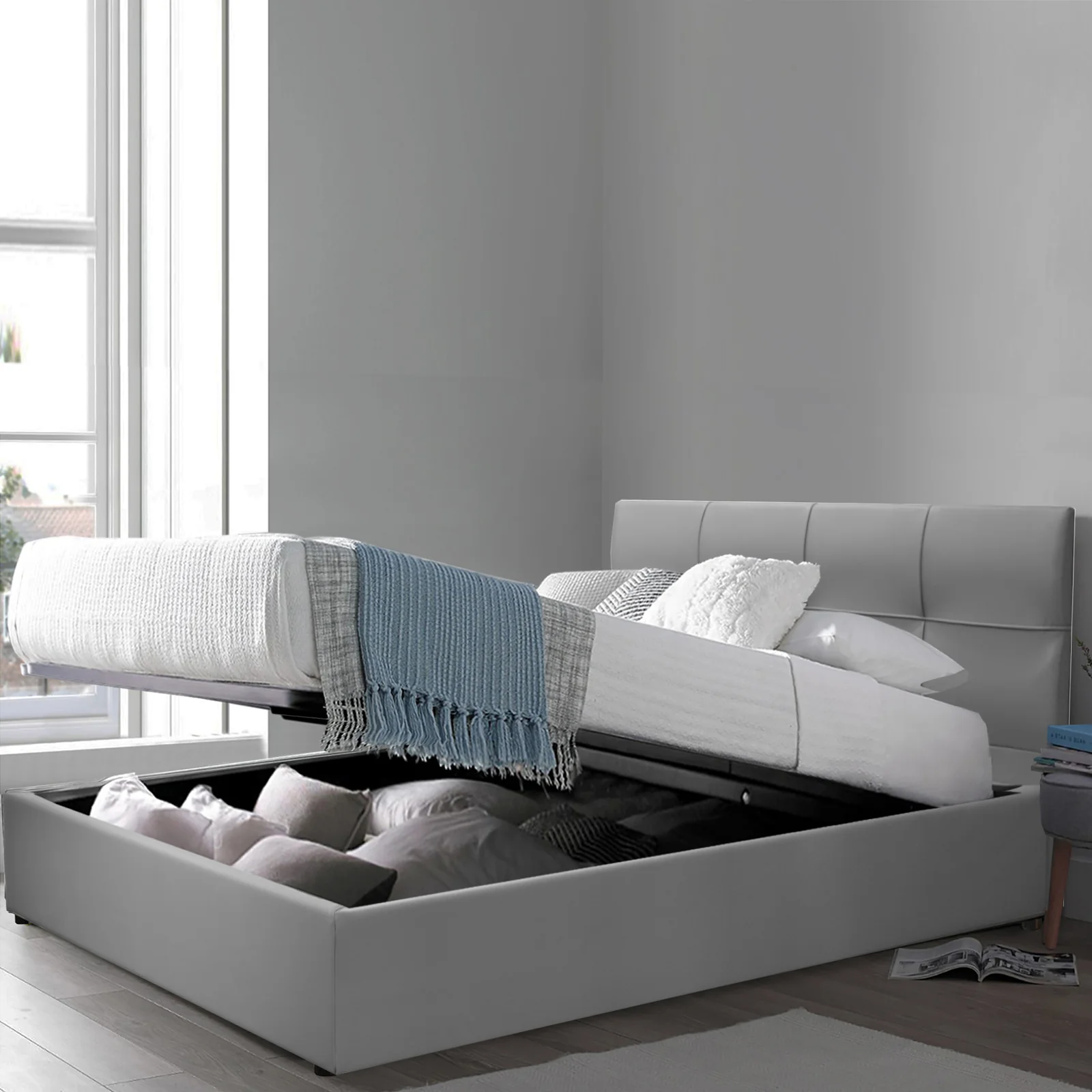 Lit coffre VariLuxe innovant - Tête de lit interchangeable : Simili cuir et grand coffre - Image 21