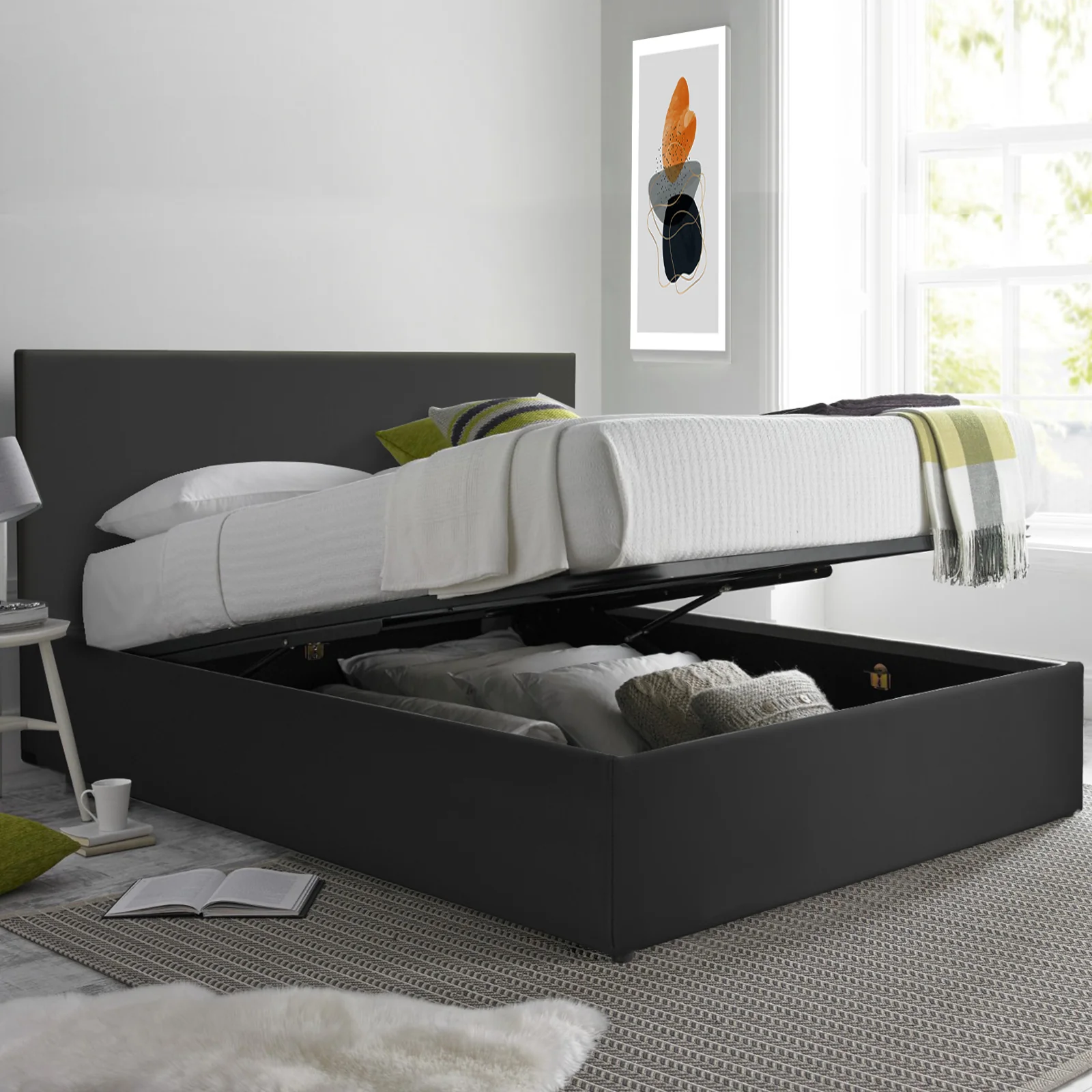 Lit coffre VariLuxe innovant - Tête de lit interchangeable : Simili cuir et grand coffre - Image 38