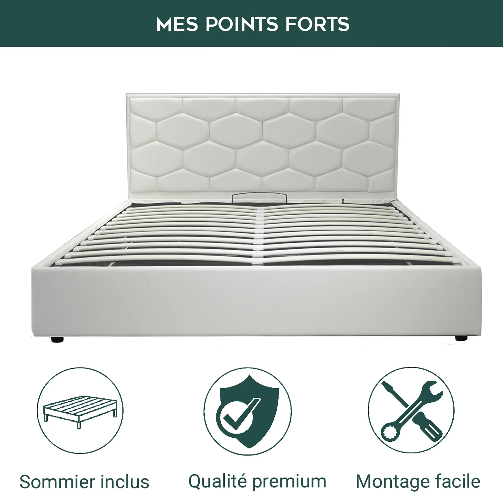 Lit coffre VariLuxe innovant - Tête de lit interchangeable : Simili cuir et grand coffre - Image 6