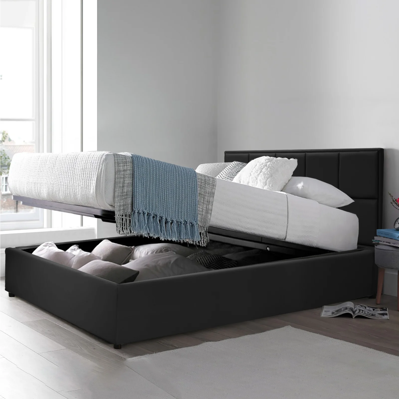 Lit coffre VariLuxe innovant - Tête de lit interchangeable : Simili cuir et grand coffre - Image 69