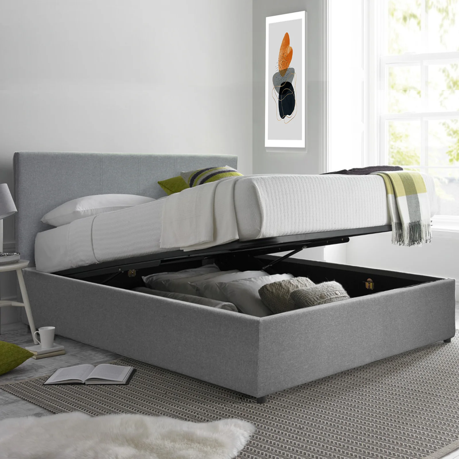 Lit coffre VariLuxe innovant - Tête de lit interchangeable : Tissu et grand coffre - Image 14