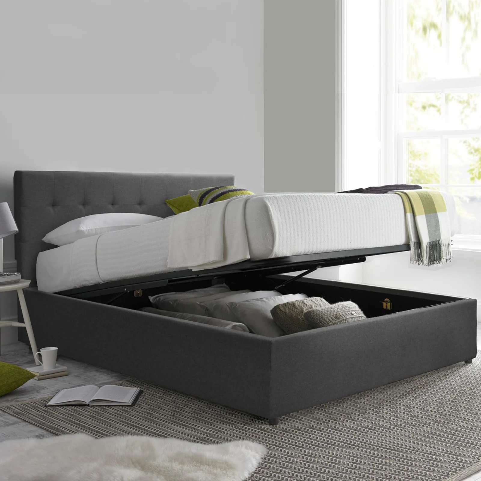 Lit coffre VariLuxe innovant - Tête de lit interchangeable : Tissu et grand coffre - Image 42
