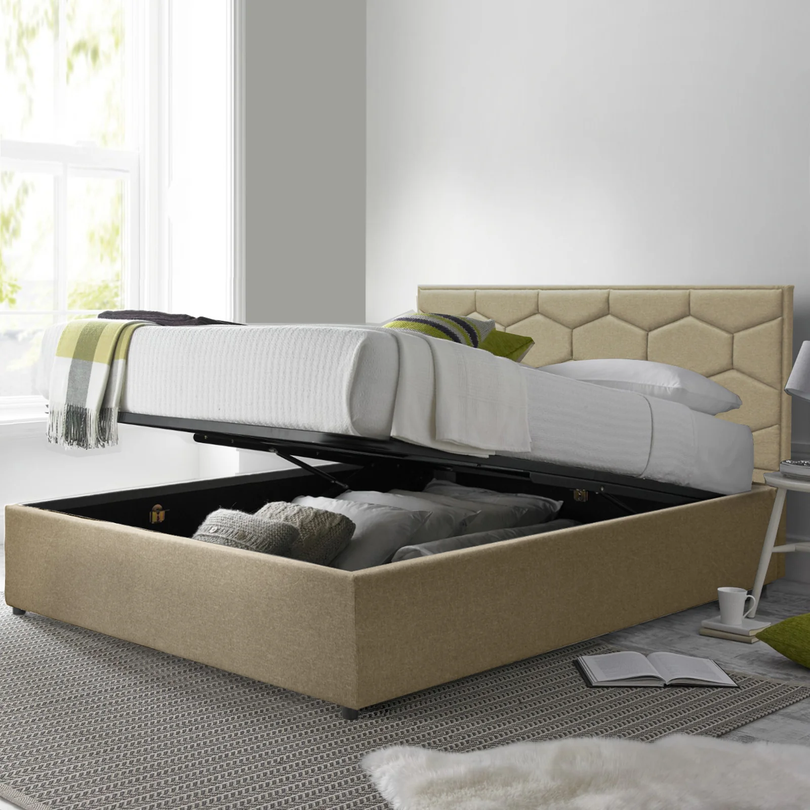 Lit coffre VariLuxe innovant - Tête de lit interchangeable : Tissu et grand coffre - Image 46