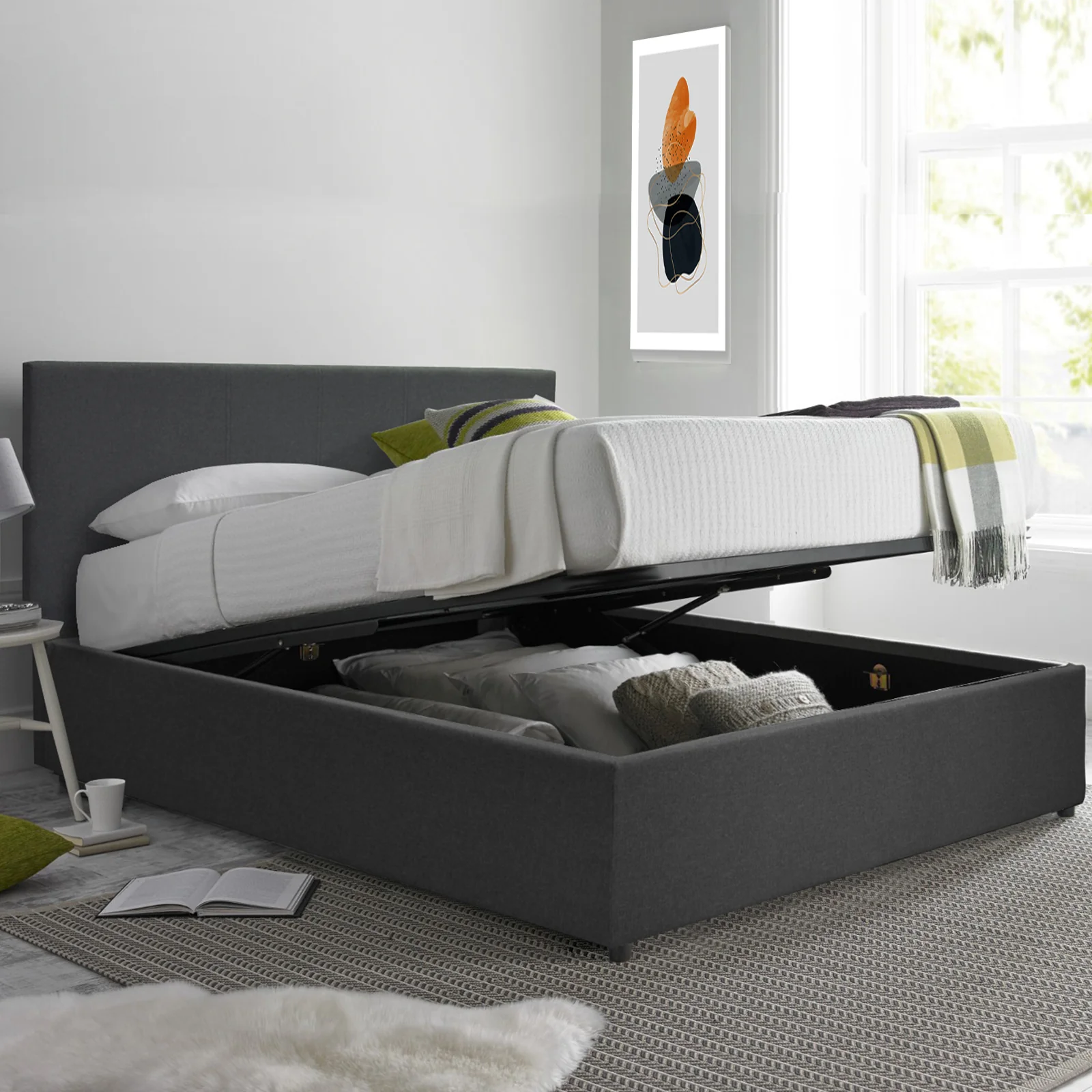 Lit coffre VariLuxe innovant - Tête de lit interchangeable : Tissu et grand coffre - Image 9
