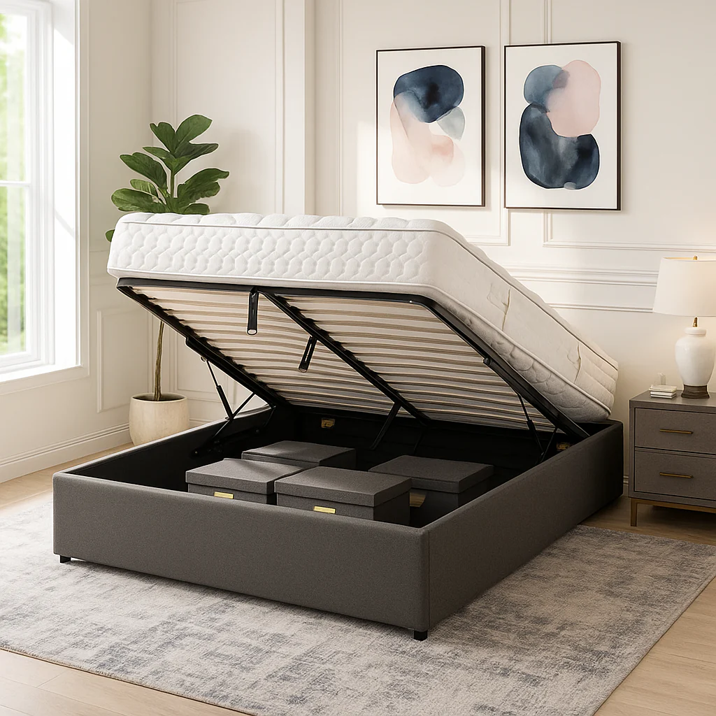 Lit coffre tissu, lattes flexibles, grand espace de stockage - Collection Vegas - Image 4