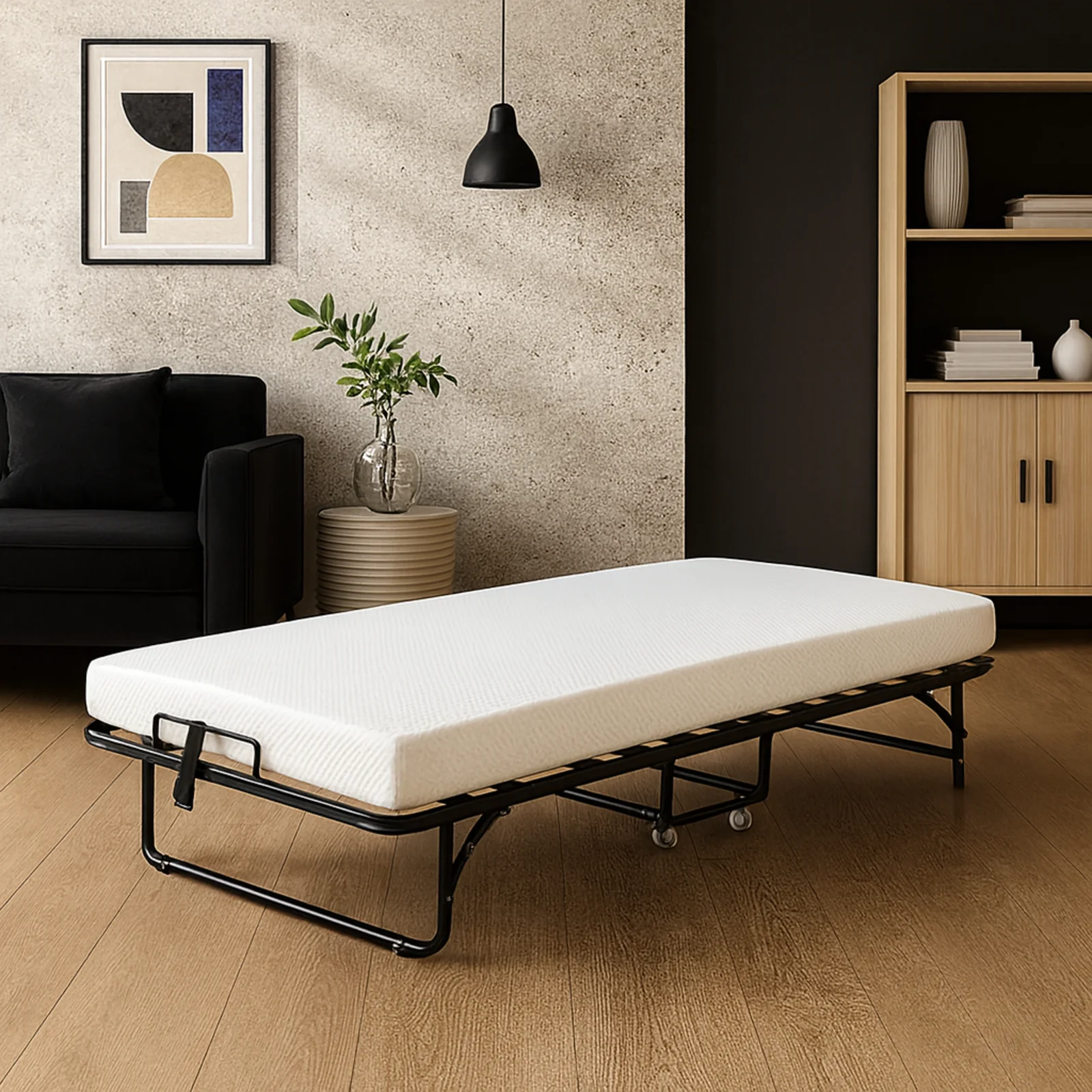 Lit pliant à roulettes avec matelas : lit d’appoint avec sommier à lattes flexibles - Collection Pliable - Image 2