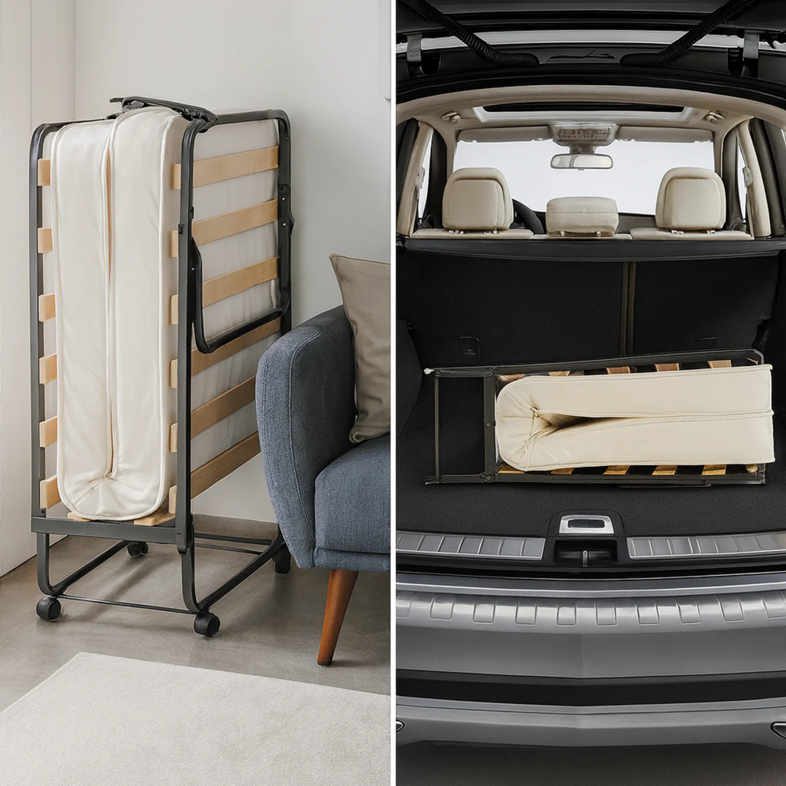 Lit pliant à roulettes avec matelas : lit d’appoint avec sommier à lattes flexibles - Collection Pliable - Image 8