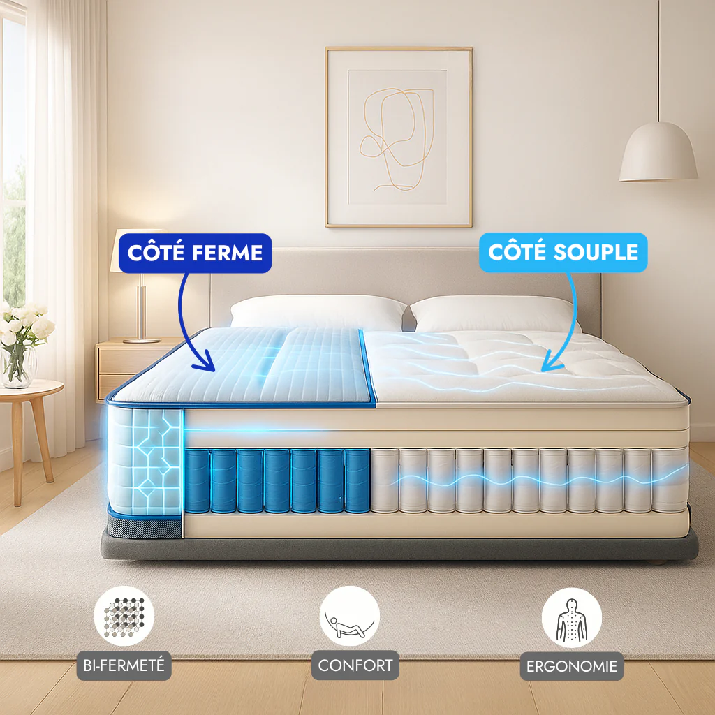 Matelas 2 conforts : Un côté ferme, un côté souple avec mémoire de forme - Image 4