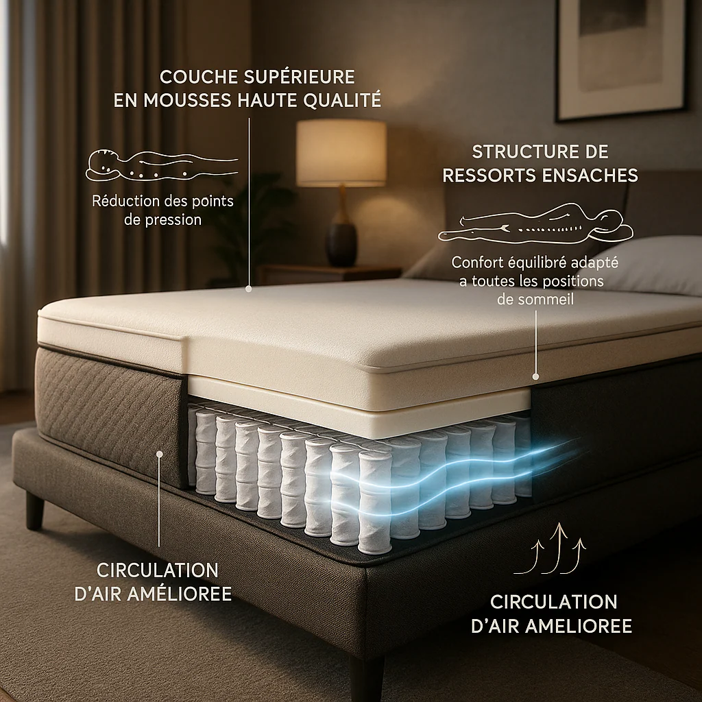 Matelas ressorts ensachés avec double surmatelas mémoire de forme - Collection Nuage - Image 4