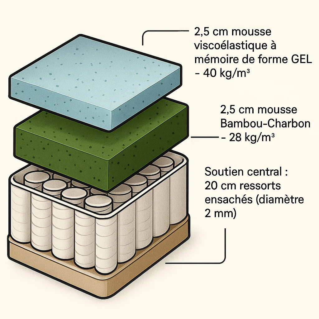Matelas hybride multizone mémoire de forme et ressorts ensachés - Collection Respirant - Image 3