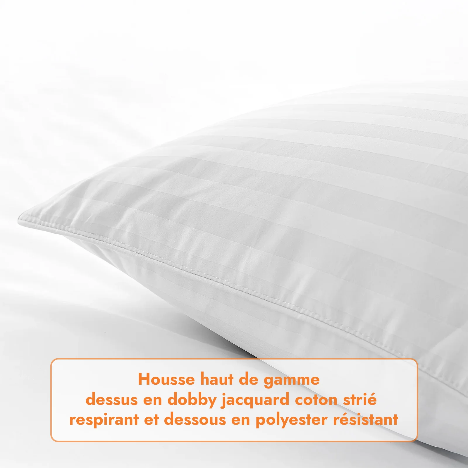 Oreiller plumes de canard et duvet, jacquard strié, confort équilibré - Collection Duvet - Image 5