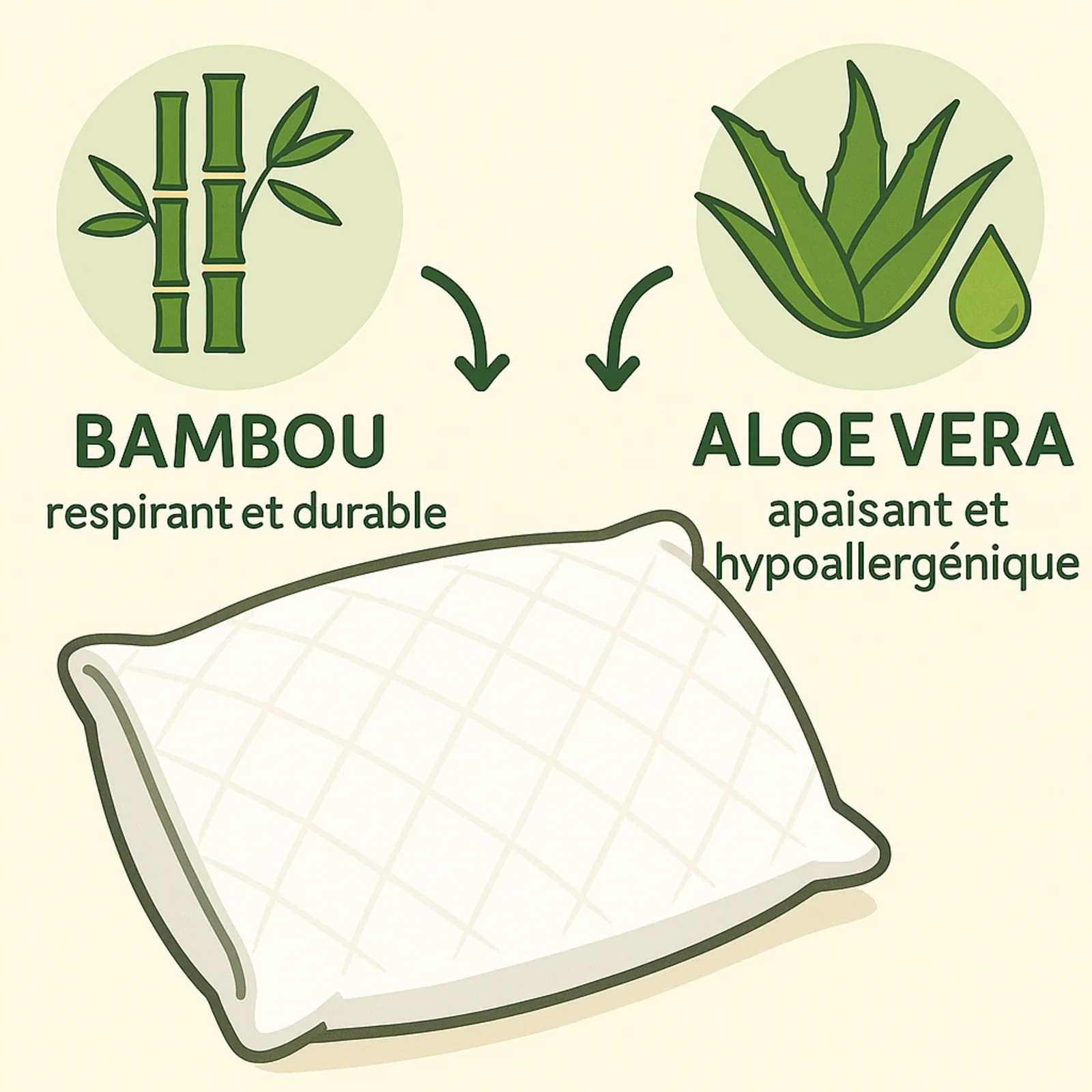Oreiller aloe vera microfibre hypoallergénique, bambou - Collection Natura - Image 3