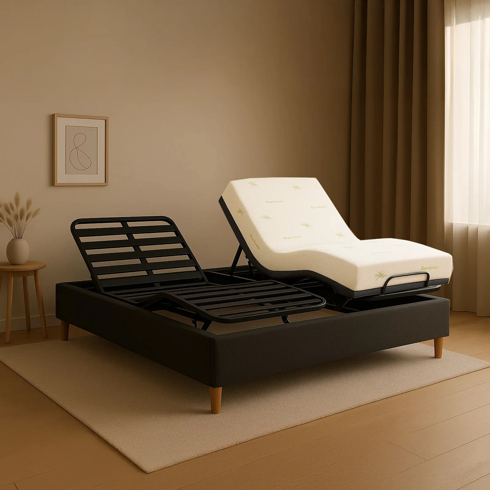 Pack lit électrique orthopédique à lattes en tissu gris foncé Orthoflex : matelas inclus