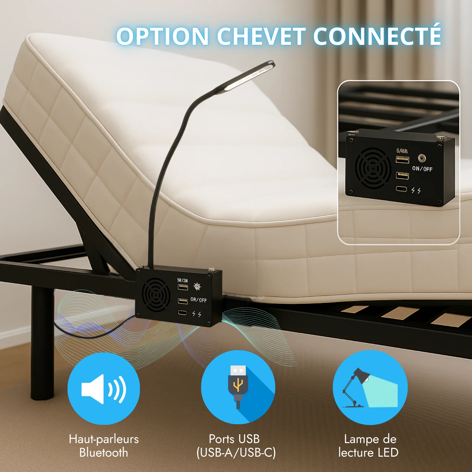 Pack lit électrique orthopédique bouclette sable Orthoflex : matelas inclus - Image 12