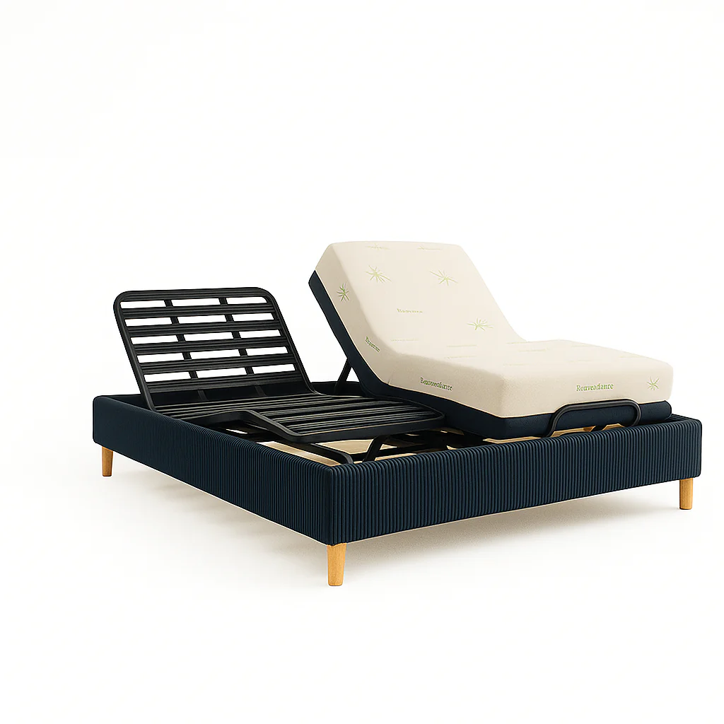 Pack lit électrique orthopédique à lattes en velours côtelé bleu Orthoflex : matelas inclus - Image 17