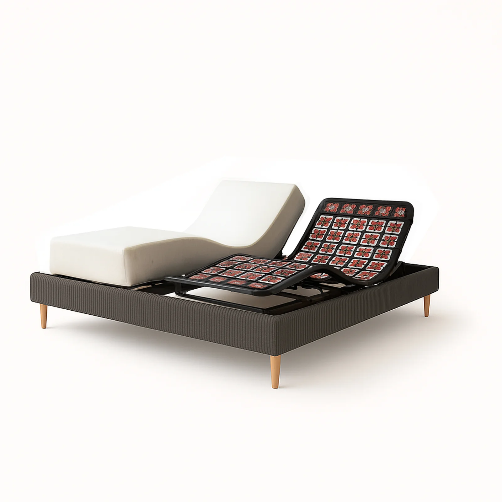 Pack lit électrique orthopédique, velours côtelé gris, matelas inclus - Collection Technoflex - Image 2