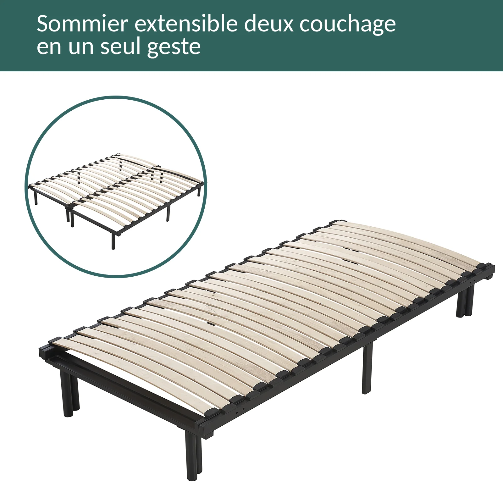 Sommier extensible, lattes bois flexibles, réglable en largeur - Collection Extensible - Image 3