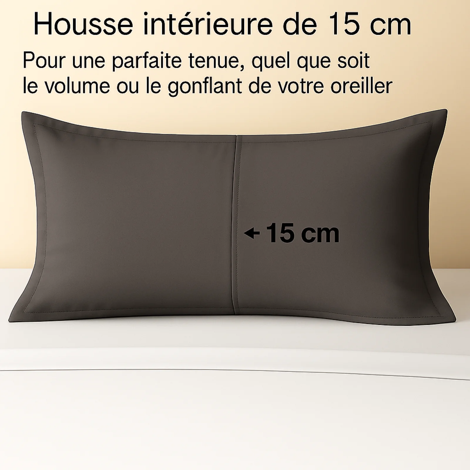 Taie d’oreiller gris ardoise, douce, respirante, lavable, durable - Collection Unie - Image 3