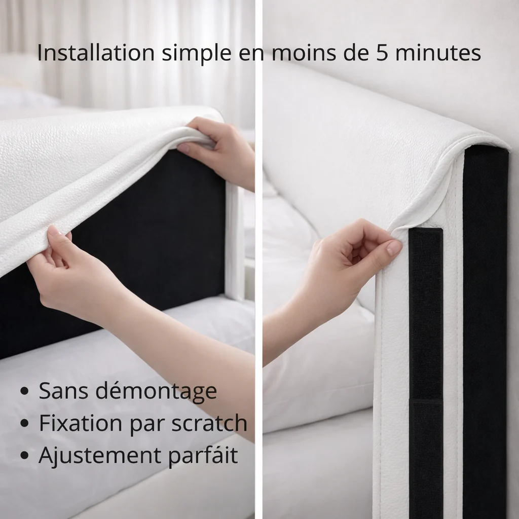 Tête de lit avec housse simili cuir blanc - Image 3