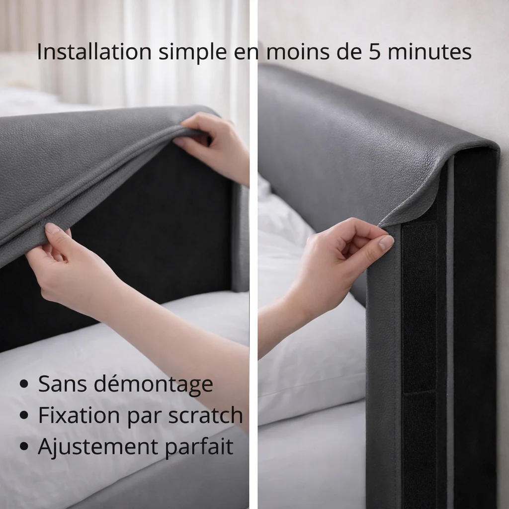 Housse de tête de lit simili cuir gris - Image 3