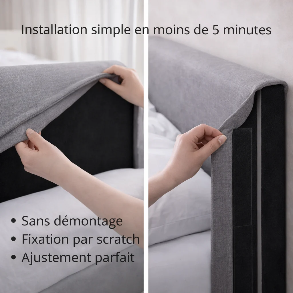Housse de tête de lit tissu gris clair - Image 3