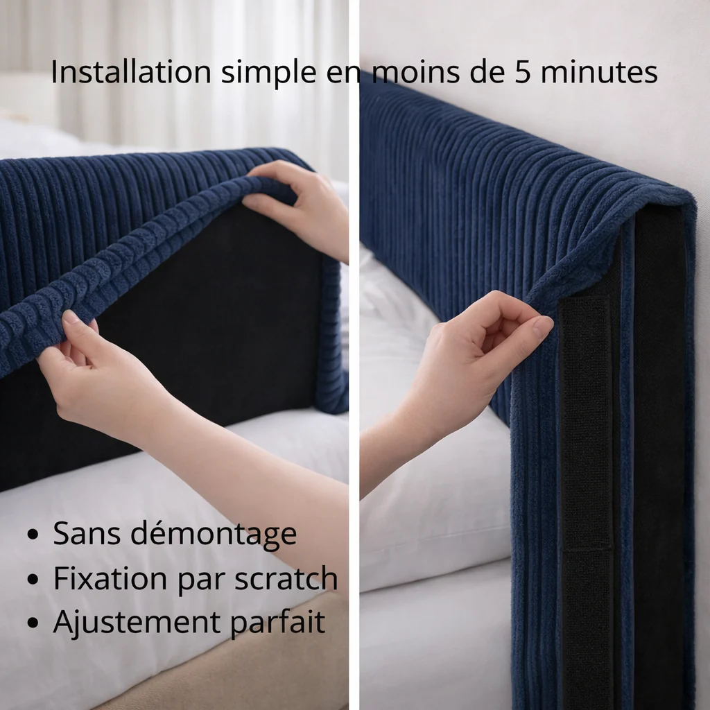 Housse de tête de lit velours côtelé bleu - Image 3